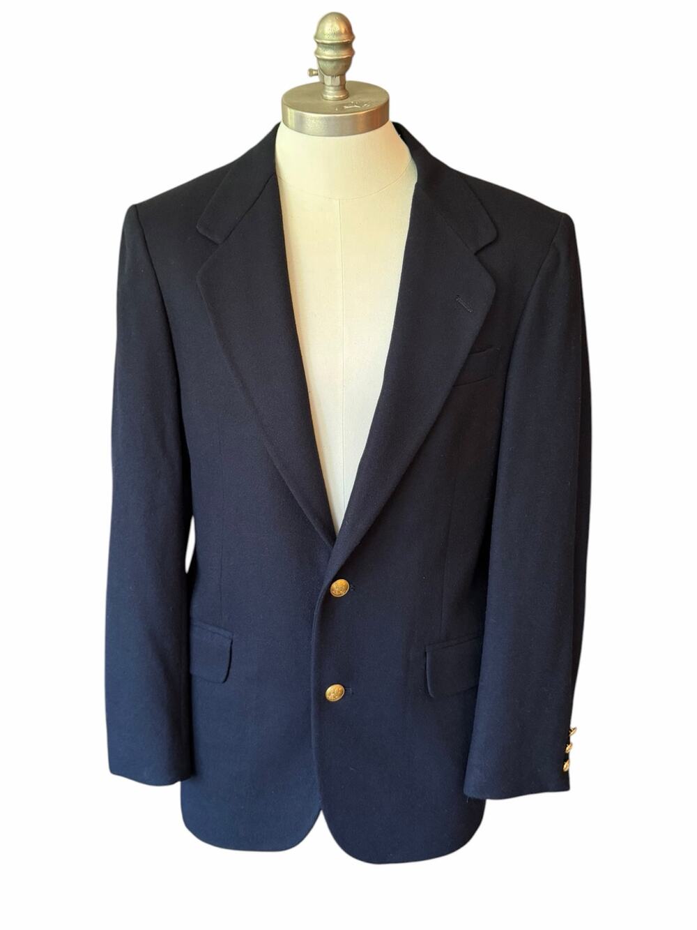 Banana Republic Mens Navy Blue Wool Blazer Jacket 38R Brass Buttons Preppy Suit